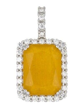 Iced Solid 925 Sterling Silver Natural Yellow Sapphire & Moissanite Pendant
